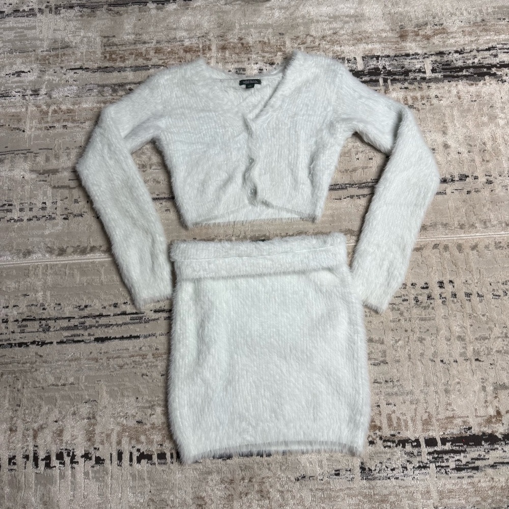 Fuzzy sweater with matching skirt